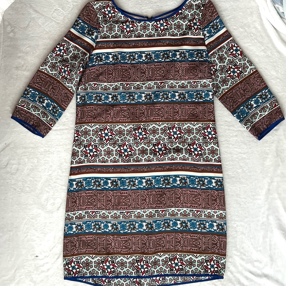 Lavender Brown Women's Multicolor Print Above the Knee Dress Size M